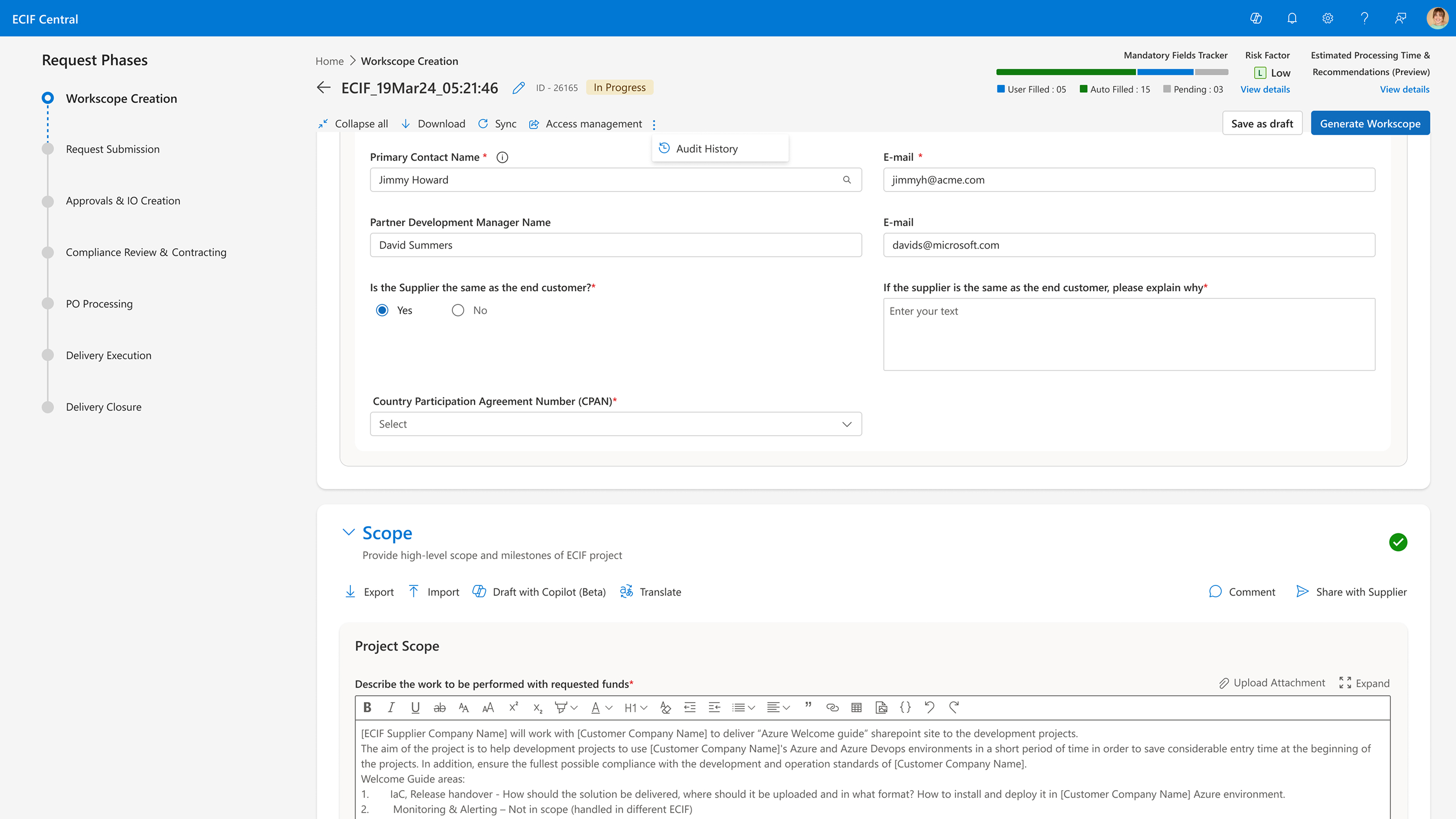 ECIF audit history 1